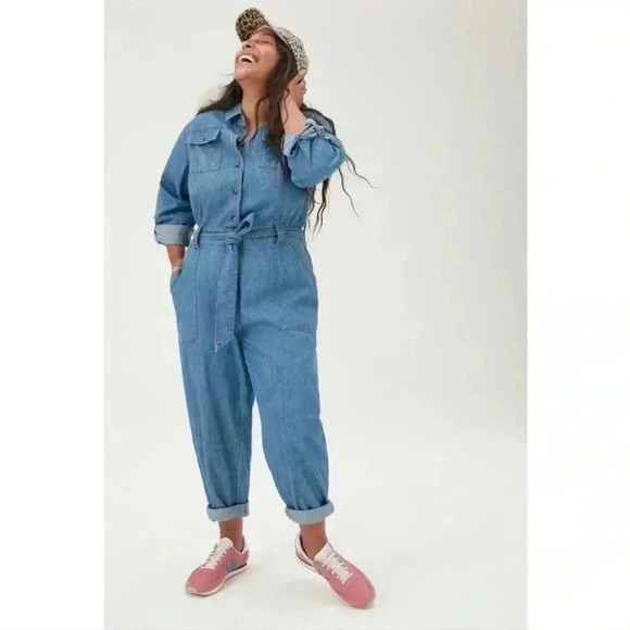 NWOT Anthropologie Pilcro Kora Classic Denim Button Front Belted Jumpsuit Sz XS - Picture 8 of 15